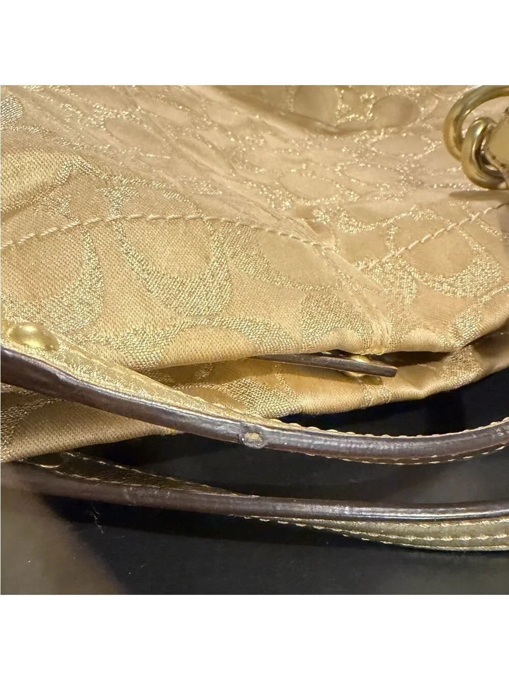 Coach Signature Brooke Hobo Bag Metallic Gold Sateen Gold Hardware Hang Tag